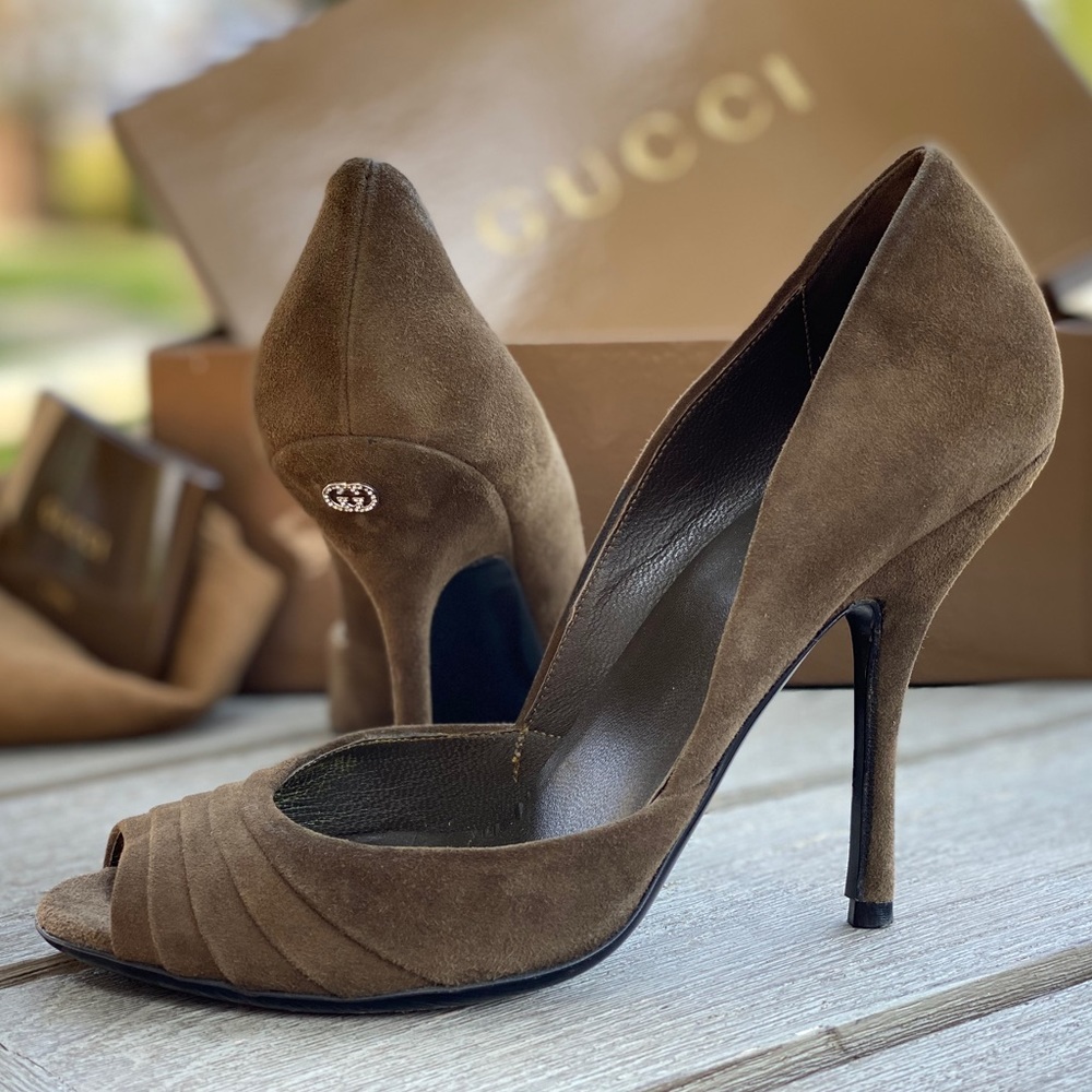 Gucci Sand Pelle S.Cuoio Peep Toe Heel